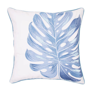 Monstera Leaf Pillow Blue
